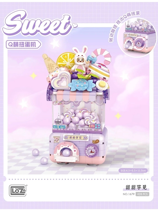 Vagon Life LOZ Sevimli Gashapon Makineleri Lego Seti 428 Parça Mor Blok Set LZ1679