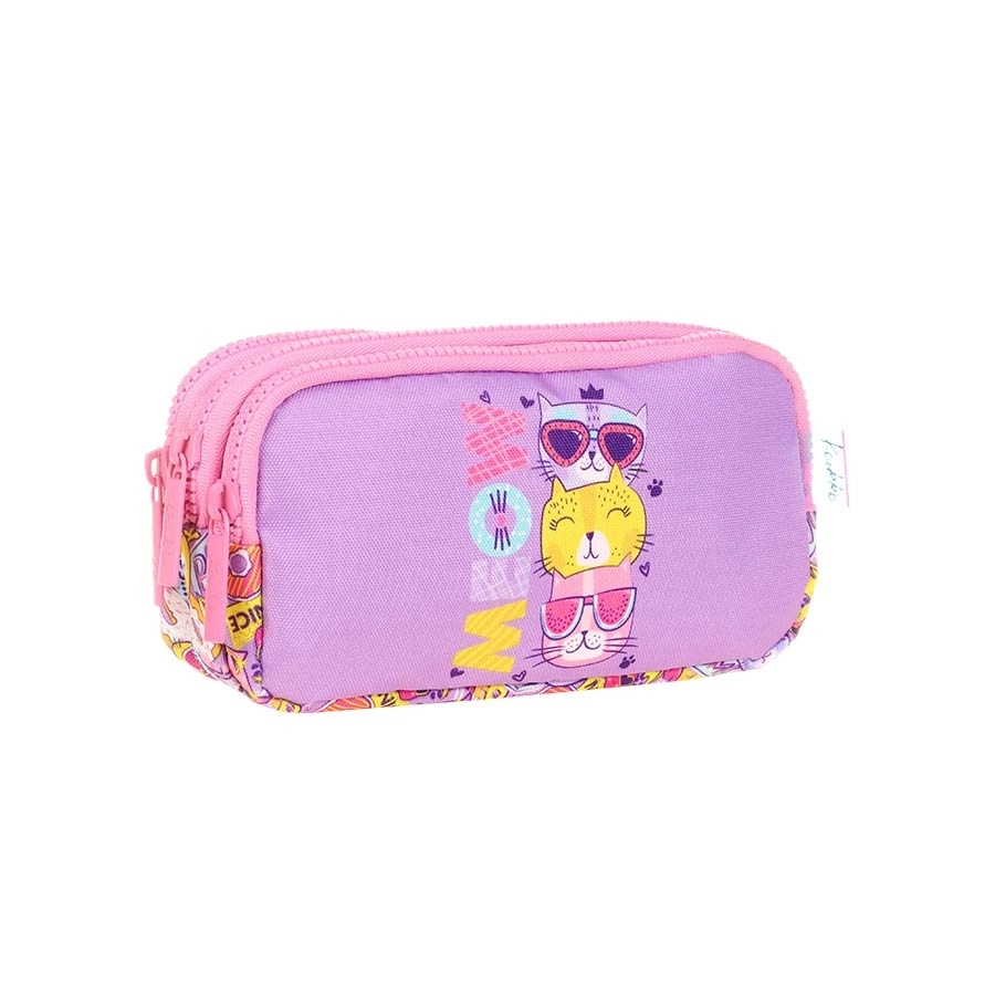 Kaukko Kids&Love 3 Bölmeli Cute Face Cat Kalem Çantası