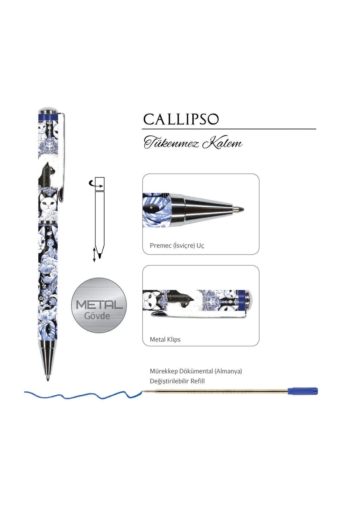 Victoria’s Journals CALLIPSO Karton Kutulu 0.7 mm Mavi Tükenmez Kalem 125-2167