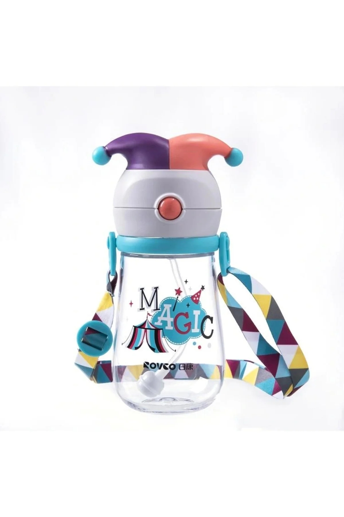 Vagon Life Rovco Pipetli Eğlenceli Sihirbaz Desenli Ve Şapkalı Akıllı Pipet Toplu Tritan Su Matarası +6 Ay 350ml B1033