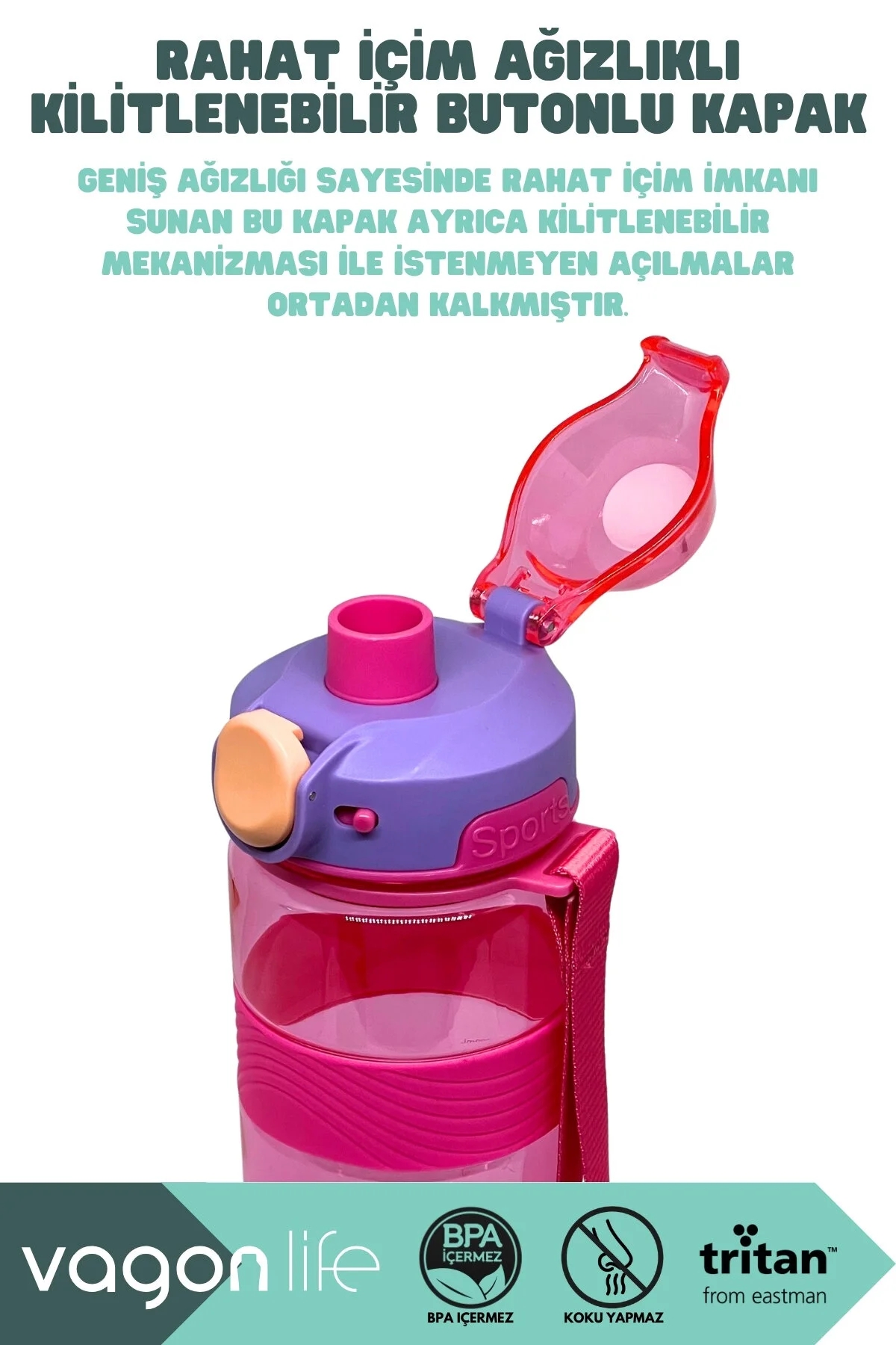 Vagon Life 800ml Rahat İçim El Askılı Kilitli Kapaklı Tritan Su Matarası VGN046 Turuncu