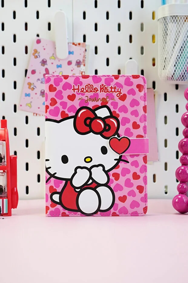 Victoria’s Journals Hello Kitty Vegan Deri Mıknatıslı Günlük – 13x18 cm, 224 Sayfa, Özel İç Tasarımlı Defter 525-2027