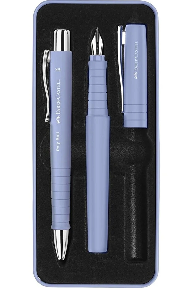 Faber Castell Grip 2011 Hediye Seti Pale İris Metal Kutu Dolma Kalem Ve Tükenmez Kalem Mavi