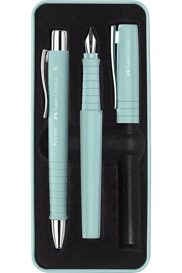 Faber Castell Grip 2011 Hediye Seti Pale İris Metal Kutu Dolma Kalem Ve Tükenmez Kalem Turkuaz