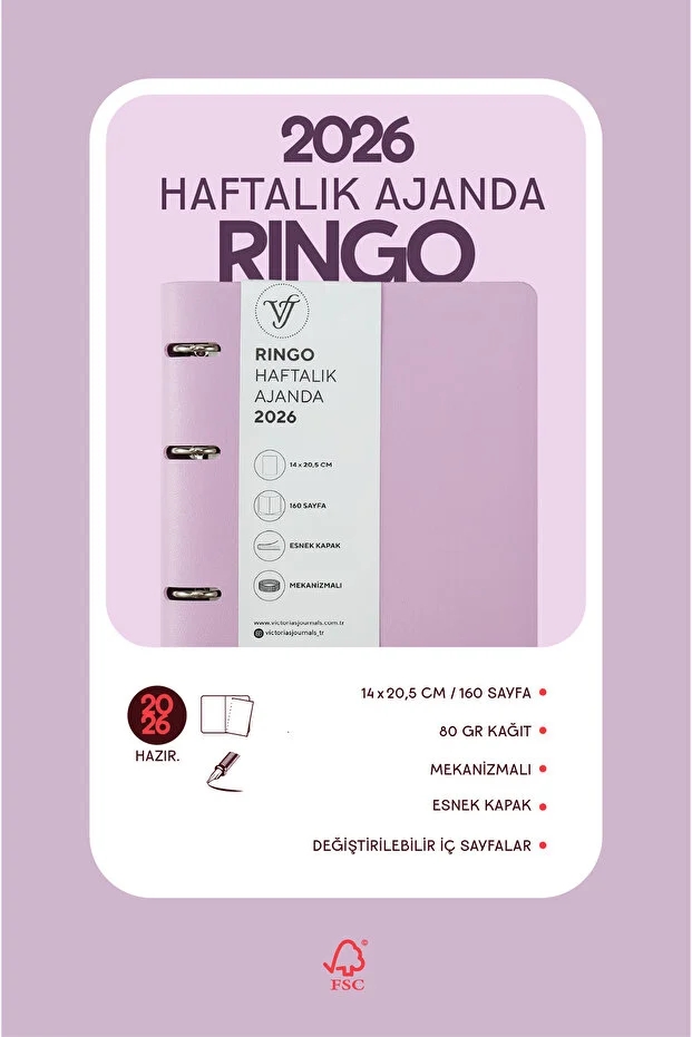 Victoria’s Journals RinGo Esnek Kapak A5 2026 Haftalık Ajanda Lila 226-2346