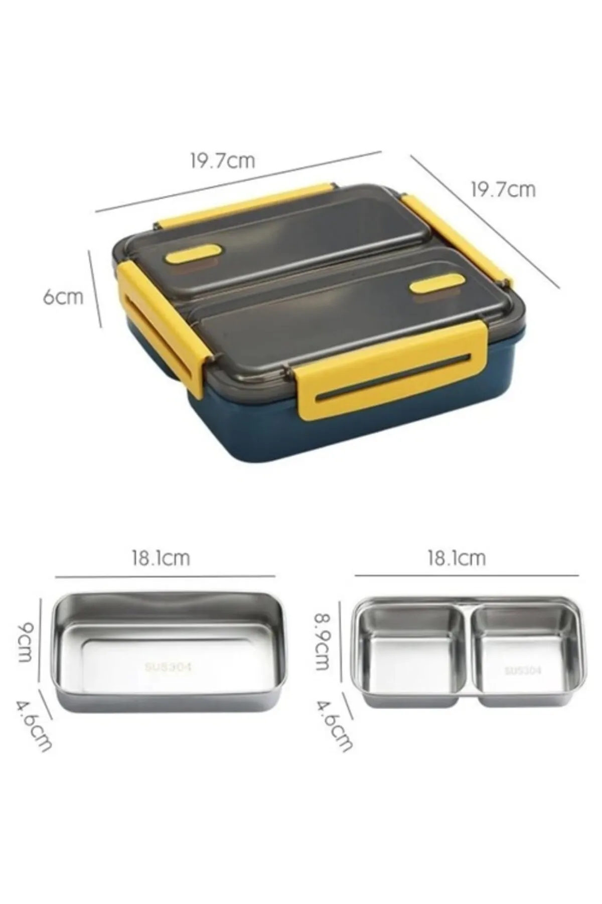 Vagonlife Paslanmaz Çelik Üç Bölmeli Yemek Kabı Lunch Box BL50350-3 950ml Yeşil