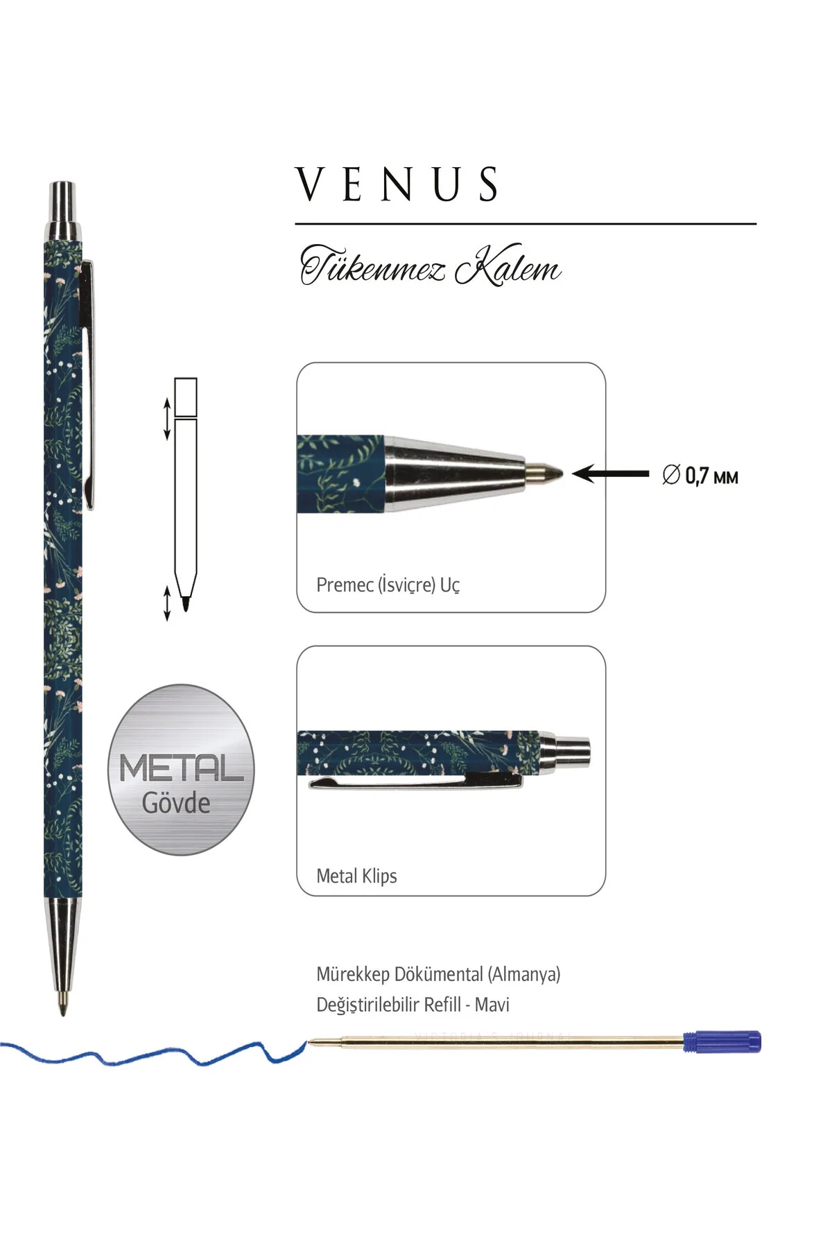 Victoria’s Journals VENUS 0.7 mm Mavi Tükenmez Kalem 320-2199
