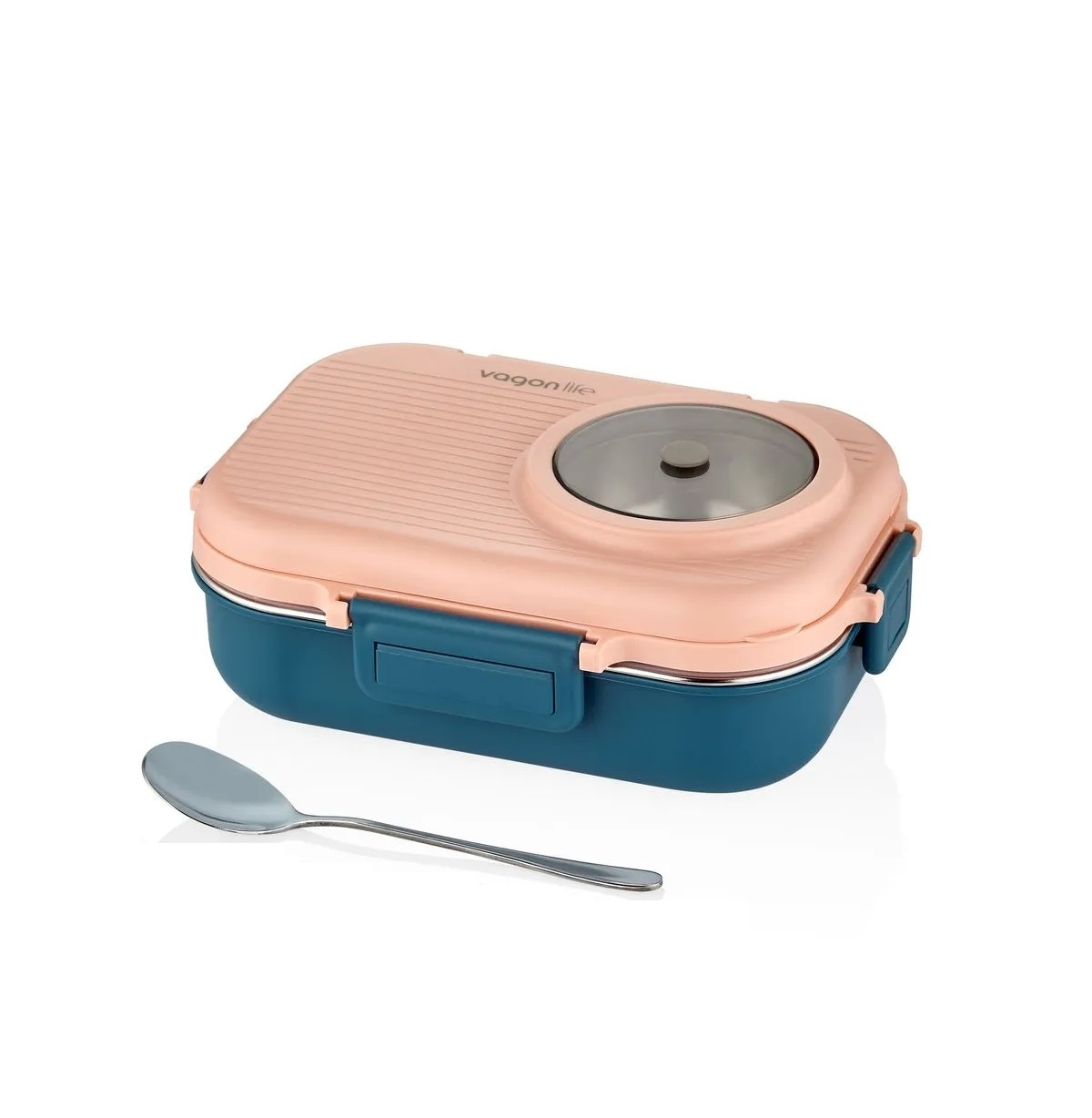 Vagonlife Yemek Kabı Dört Bölmeli Paslanmaz Çelik Lunch Box 1100ml BL70100 Pembe-Mavi