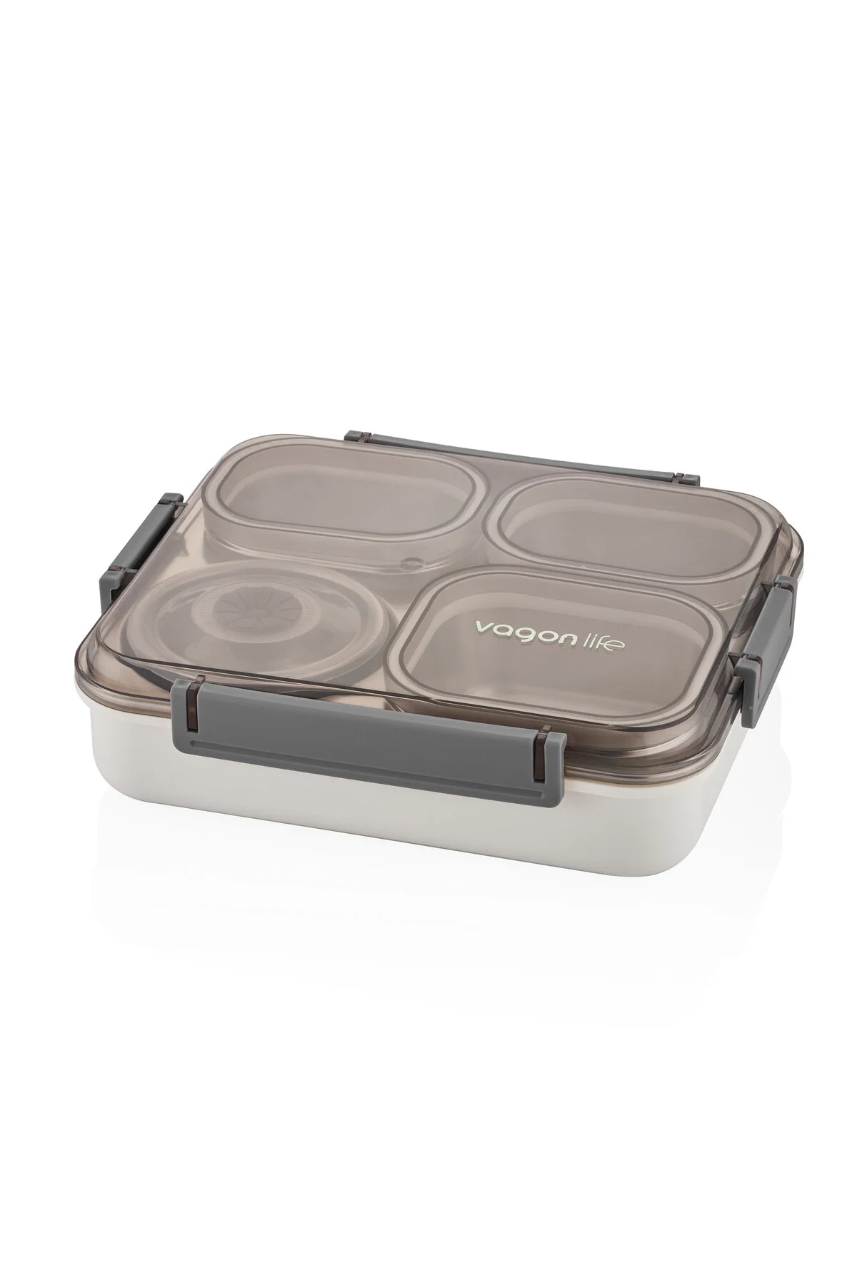 Vagon Life Büyük Ebat 1200 ML Sızdırmaz,Karışmaz 4 Bölmeli Lunch Box Yeni Nesil Sefer Tası 7080 Gri