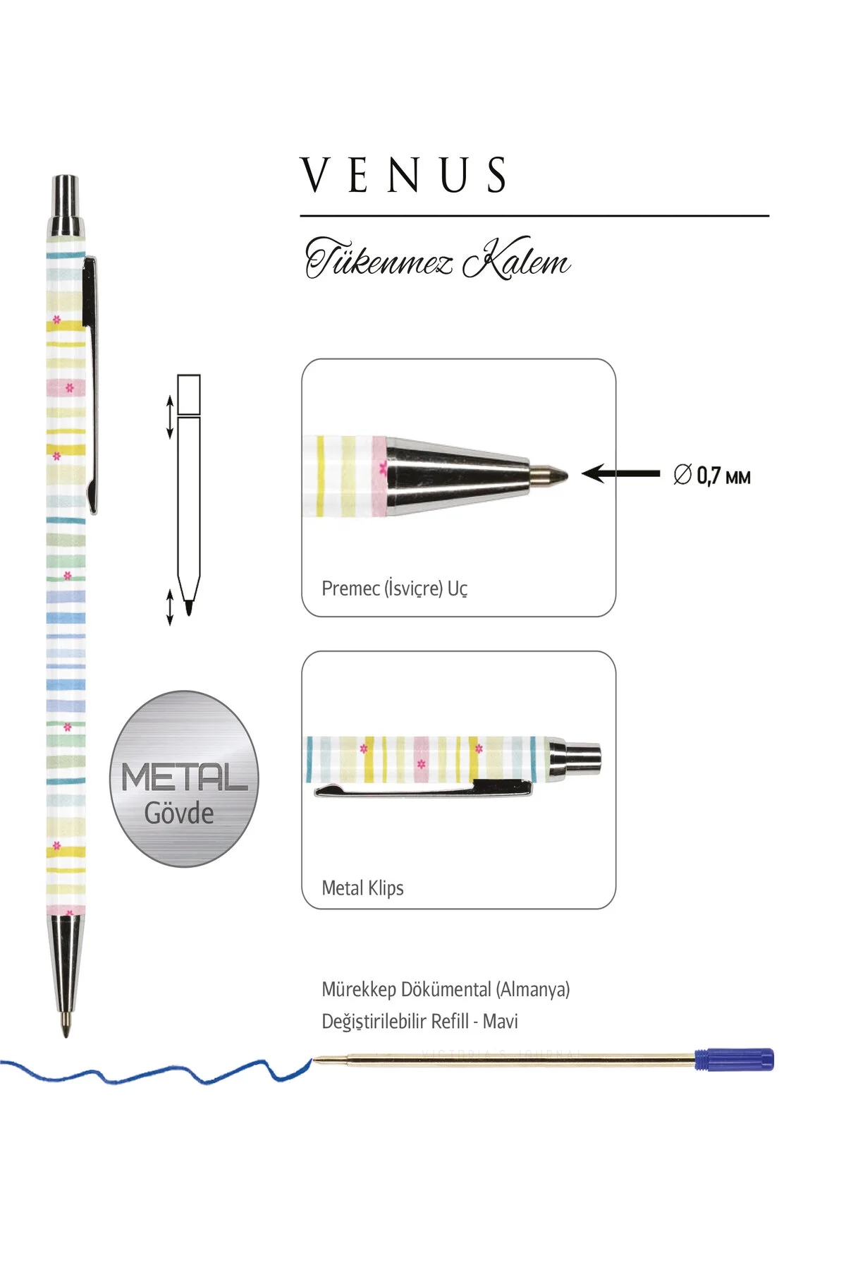 Victoria’s Journals VENUS 0.7 mm Mavi Tükenmez Kalem 320-2201