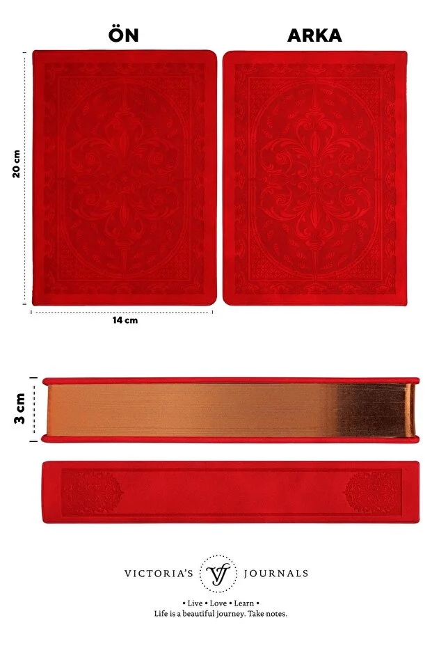 Victoria’s Journals Vintage Old Book Journal Defter 14x20 cm 80 gr 160 Yaprak Çizgili Kırmızı 3478