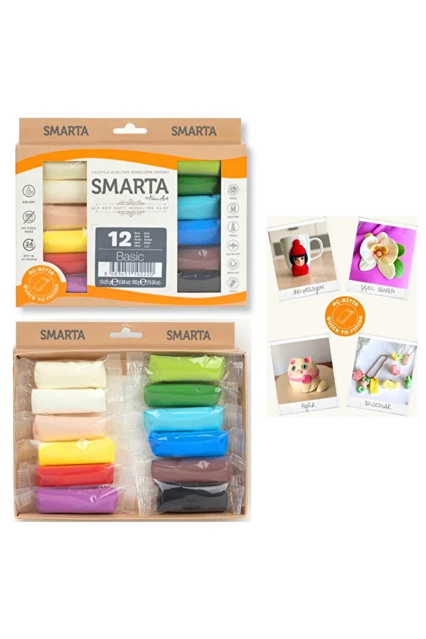 Smarta Hava İle Kuruyan Modelleme Hamuru Seti 12 Renk x 25 gr