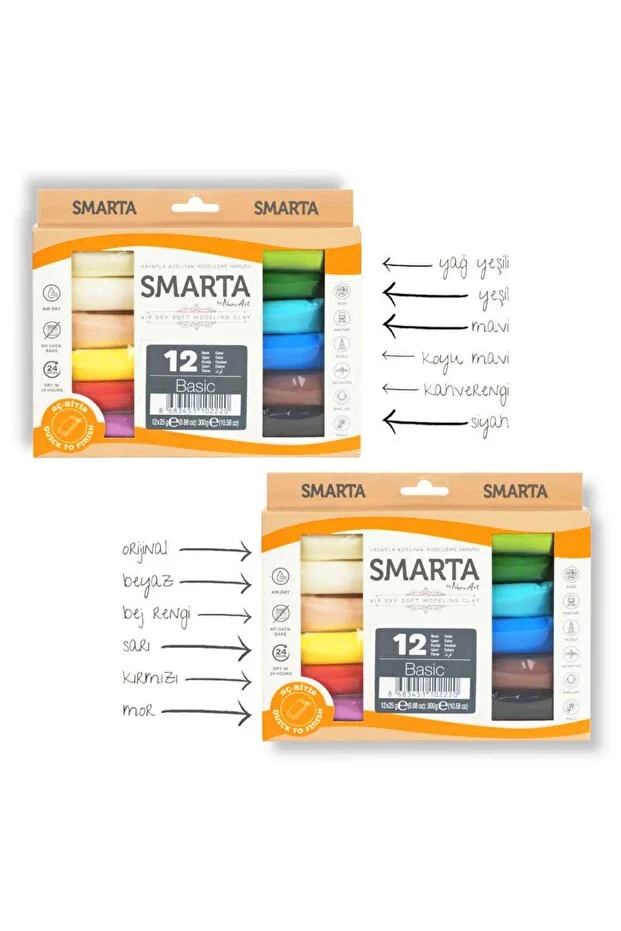 Smarta Hava İle Kuruyan Modelleme Hamuru Seti 12 Renk x 25 gr