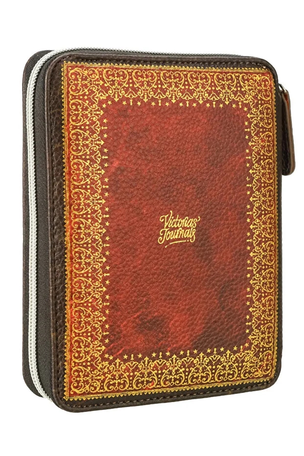 Victoria’s Journals Zipper Folder Organizer Defter A6 Çizgili Kahverengi Çizgili 23-2165