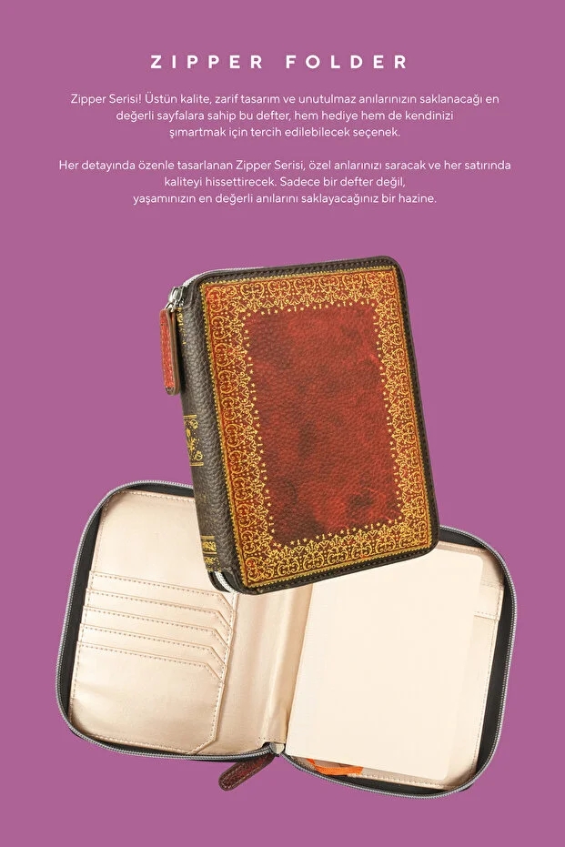 Victoria’s Journals Zipper Folder Organizer Defter A6 Çizgili Kahverengi Çizgili 23-2165