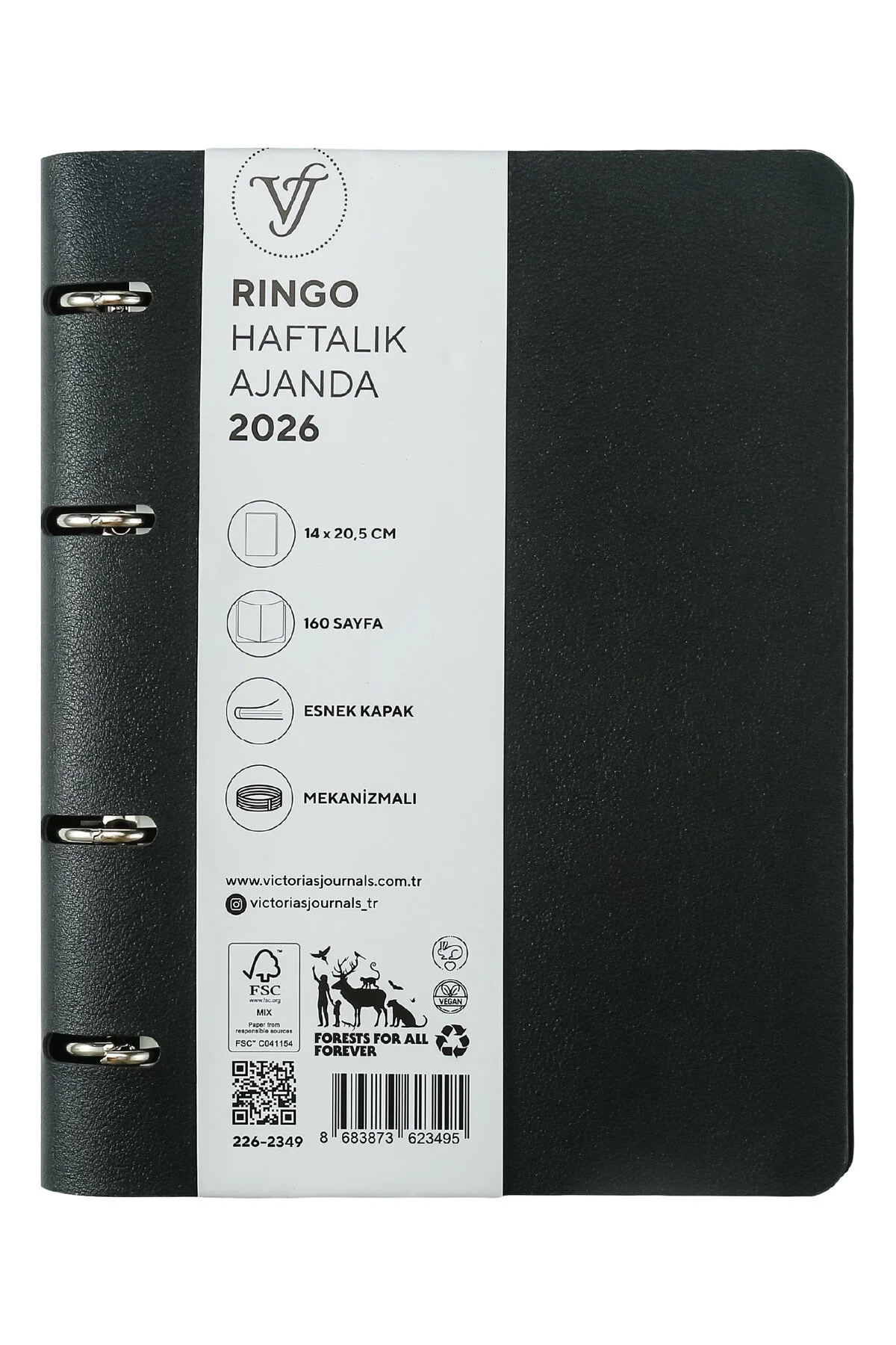 Victoria’s Journals RinGo Esnek Kapak A5 2026 Haftalık Ajanda Siyah 226-2349