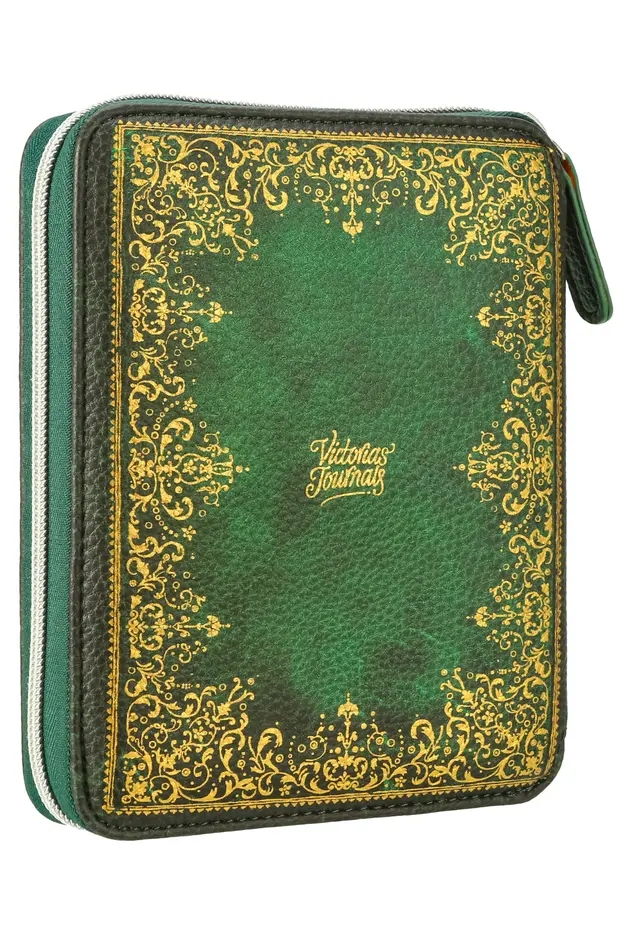 Victoria’s Journals Zipper Folder Organizer Defter A6 Çizgili Yeşil Cüzdanlı Defter 23-2166