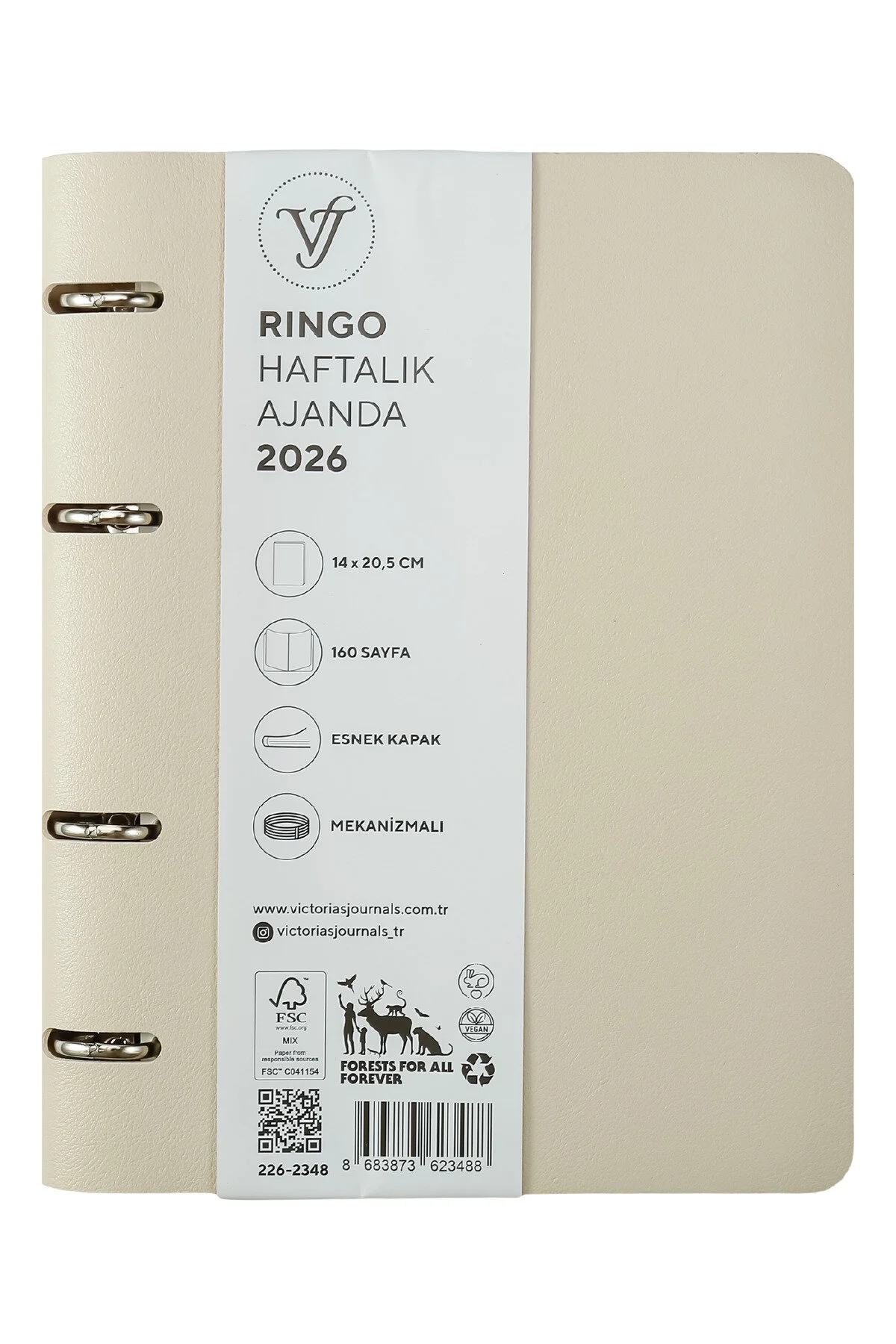 Victoria’s Journals RinGo Esnek Kapak A5 2026 Haftalık Ajanda Bej 226-2348
