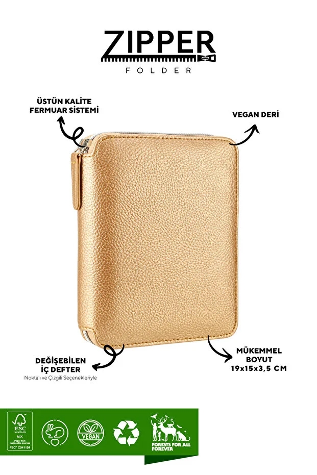 Victoria’s Journals Zipper Folder Organizer Defter A6 Çizgili Cüzdanlı Defter Bakır 123-0297