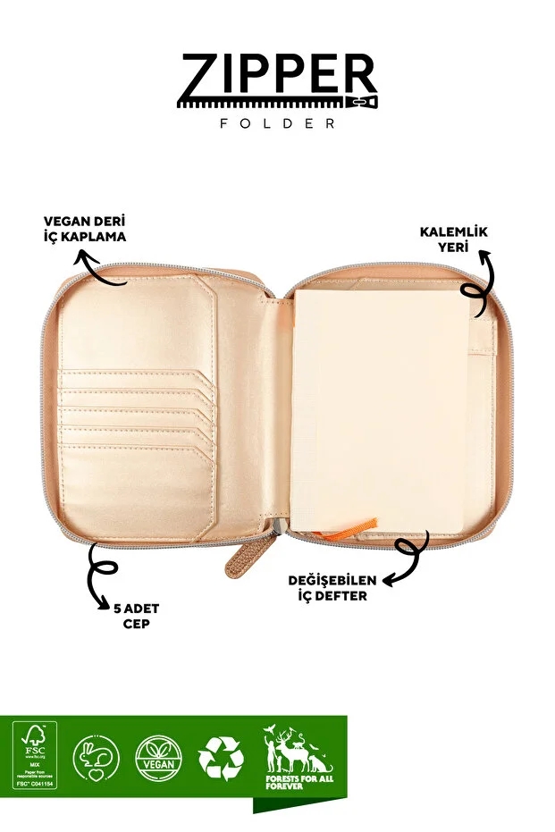 Victoria’s Journals Zipper Folder Organizer Defter A6 Çizgili Cüzdanlı Defter Turuncu 123-0295