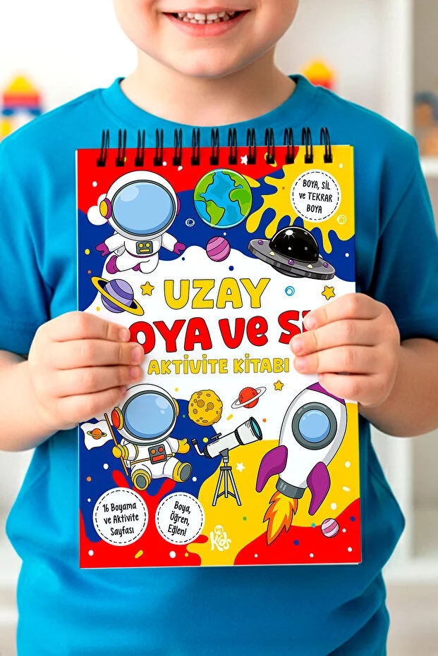 Uzay Boya ve Sil Aktivite Kitabı | 4 Renk Jumbo Keçeli Kalem ve Silgi Hediyeli - 3 Yaş Üzeri