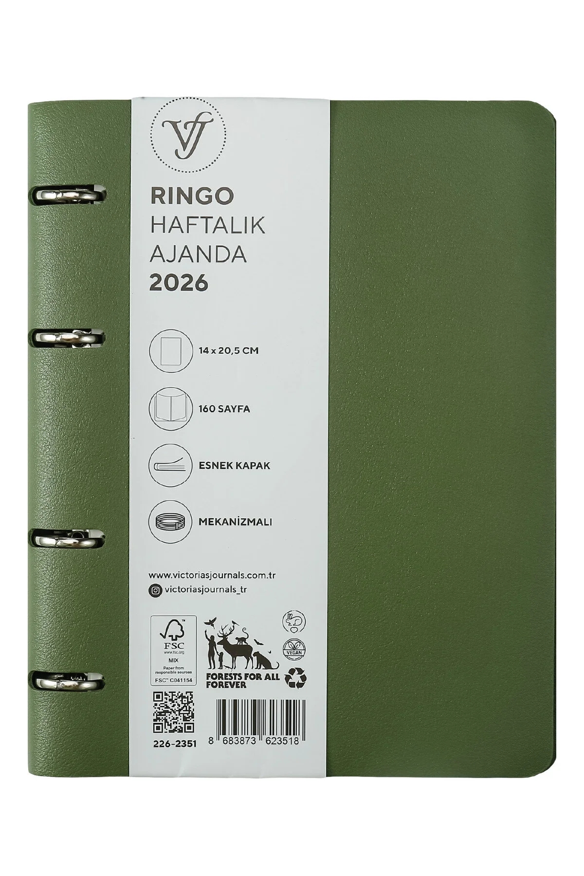 Victoria’s Journals RinGo Esnek Kapak A5 2026 Haftalık Ajanda Yeşil 226-2351