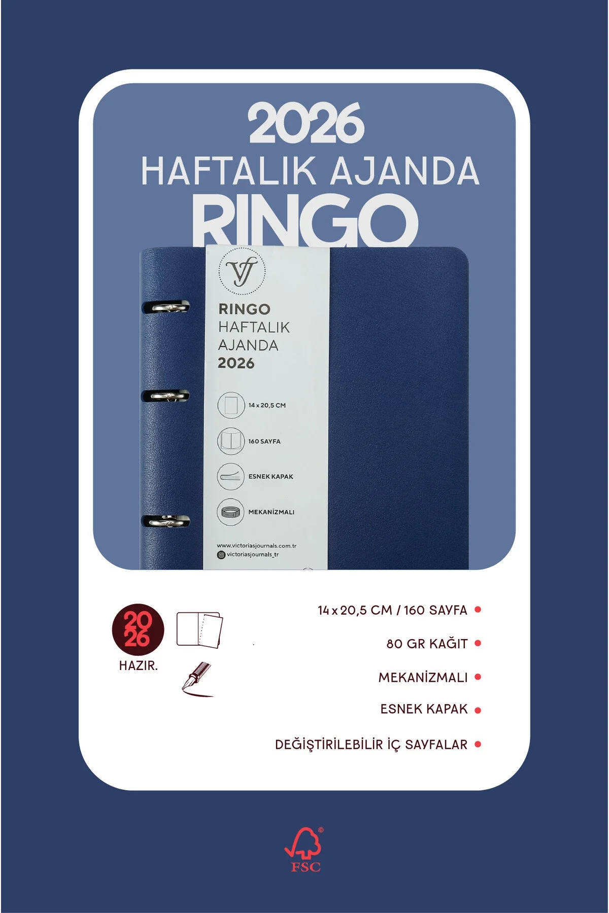 Victoria’s Journals RinGo Esnek Kapak A5 2026 Haftalık Ajanda Lacivert 226-2350