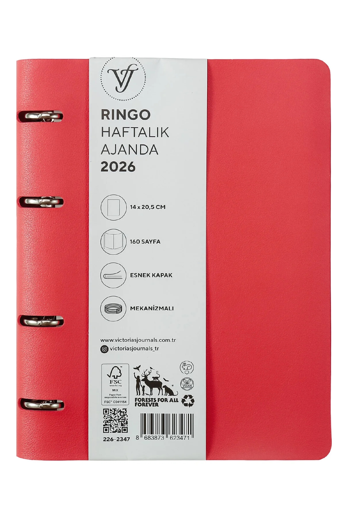 Victoria’s Journals RinGo Esnek Kapak A5 2026 Haftalık Ajanda Kırmızı 226-2347