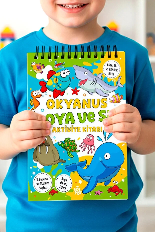 Okyanus Boya ve Sil Aktivite Kitabı | 4 Renk Jumbo Keçeli Kalem ve Silgi Hediyeli - 3 Yaş Üzeri