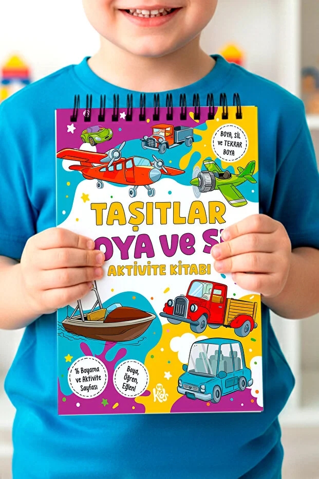 Taşıtlar Boya ve Sil Aktivite Kitabı | 4 Renk Jumbo Keçeli Kalem ve Silgi Hediyeli - 3 Yaş Üzeri