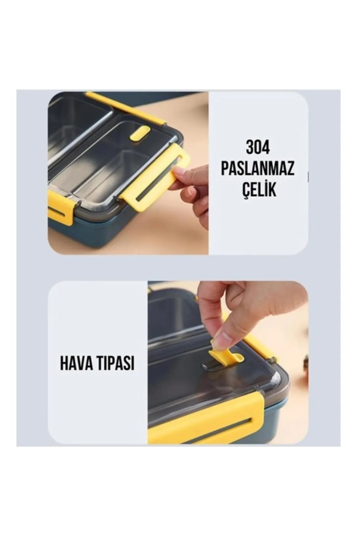 Vagonlife Paslanmaz Çelik Üç Bölmeli Yemek Kabı Lunch Box BL50350-3 950ml Yeşil