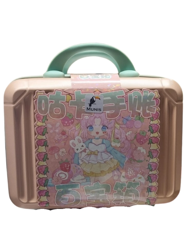 Munis Sürpriz Sticker ve Hediye Valizi – Kawaii - Anime Dünyasının Eğlenceli Stickerları Mini Boy Valizli Set Pembe - Yeşil