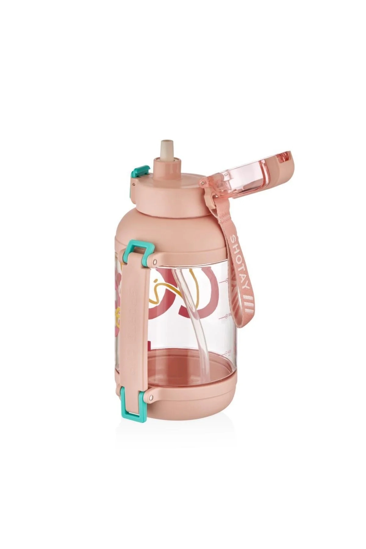 Vagon Life Shotay ST 7227 1500 ml Pipetli - Pipetsiz Tritan Matara Pembe Şeffaf Matara Taşıma Aparatlı ve Askılı 