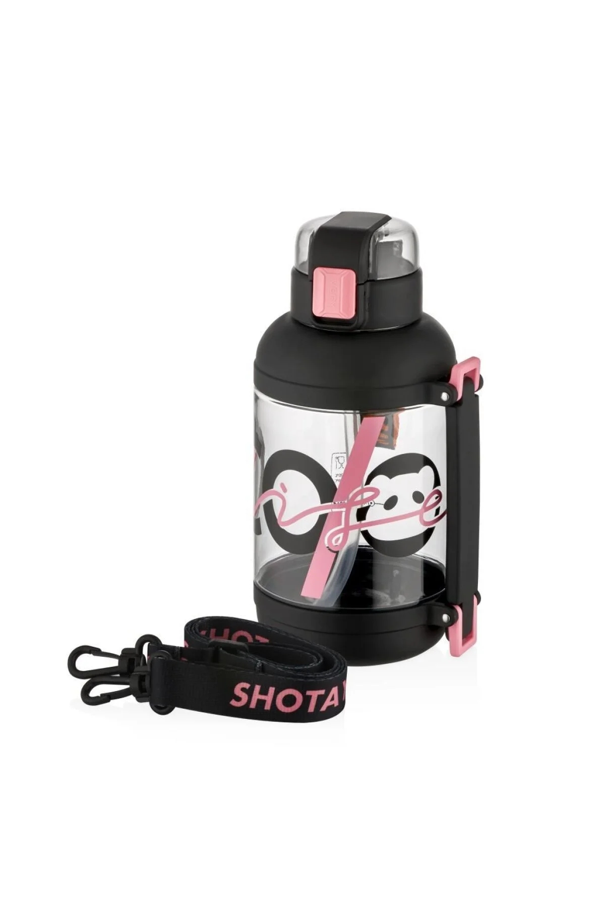 Vagon Life Shotay ST 7227 1500 ml Pipetli - Pipetsiz Tritan Matara Siyah Şeffaf Matara Taşıma Aparatlı ve Askılı 