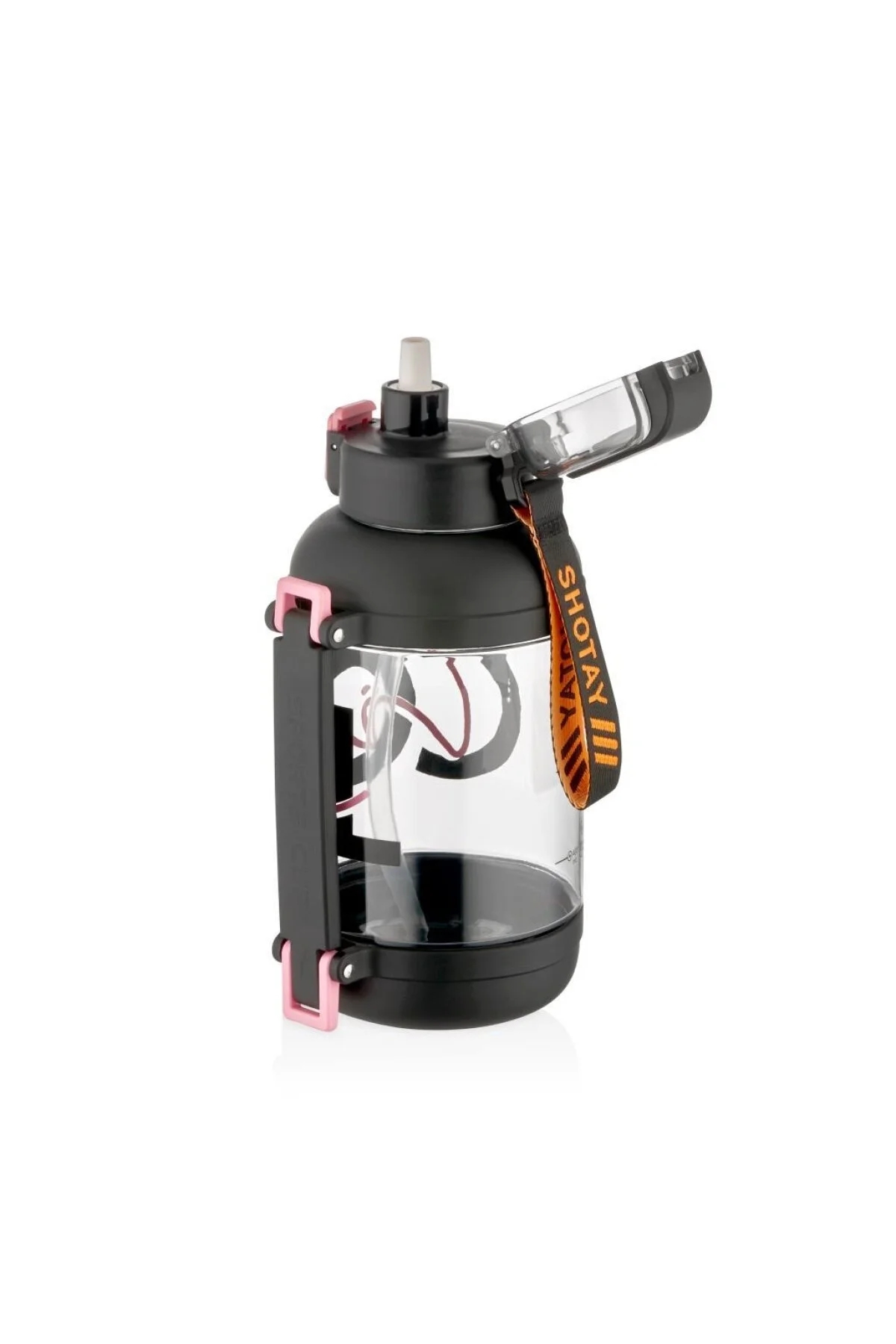 Vagon Life Shotay ST 7227 1500 ml Pipetli - Pipetsiz Tritan Matara Siyah Şeffaf Matara Taşıma Aparatlı ve Askılı 