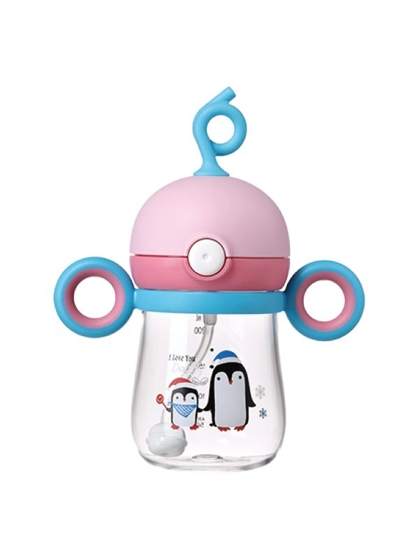 Vagon Life Rovco Penguen Desenli Silikon Pipetli Matara +6 Ay 220 ml Mavi Pembe B1030