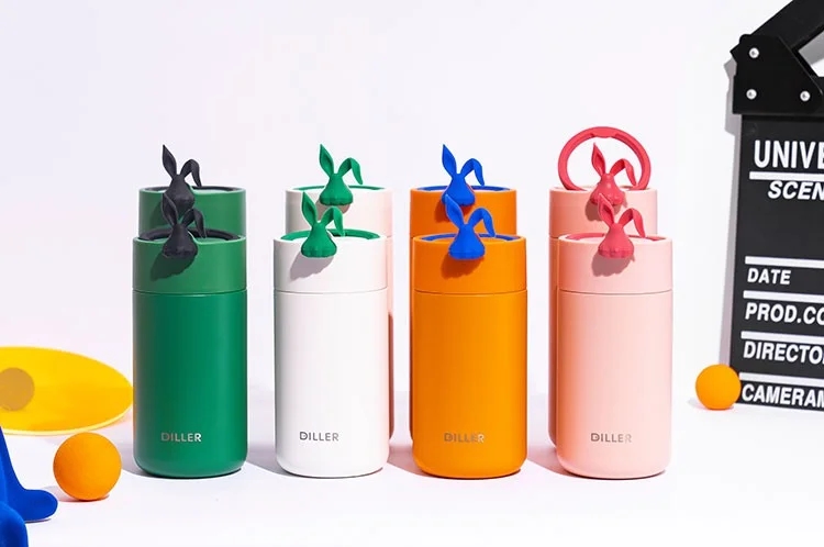 Vagon Life Diller 420 ML Süzgeçli Tavşan Figürlü Silikon Taşıma Kulplu Çelik Matara D9078 Pembe