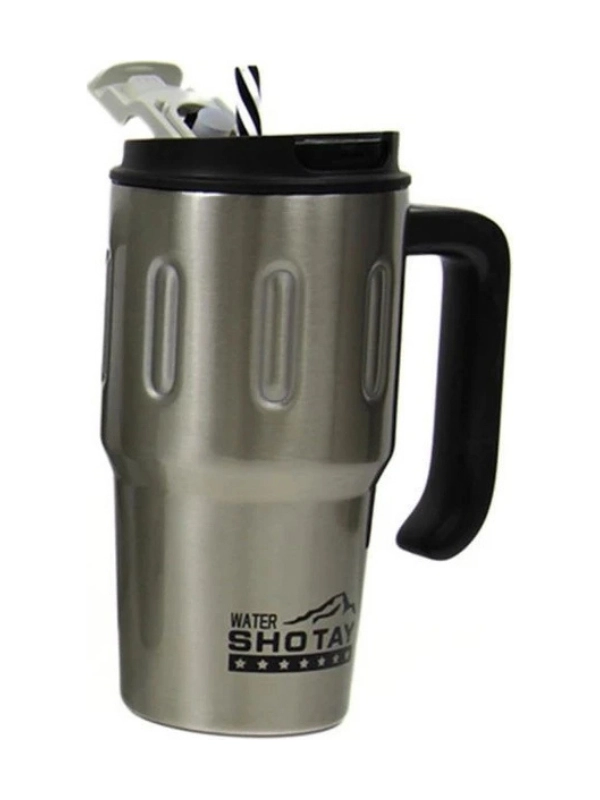 Vagon Life Shotay Çelik Pipetli Termos Matara Handle Mug 650 Ml Gri ST-8169