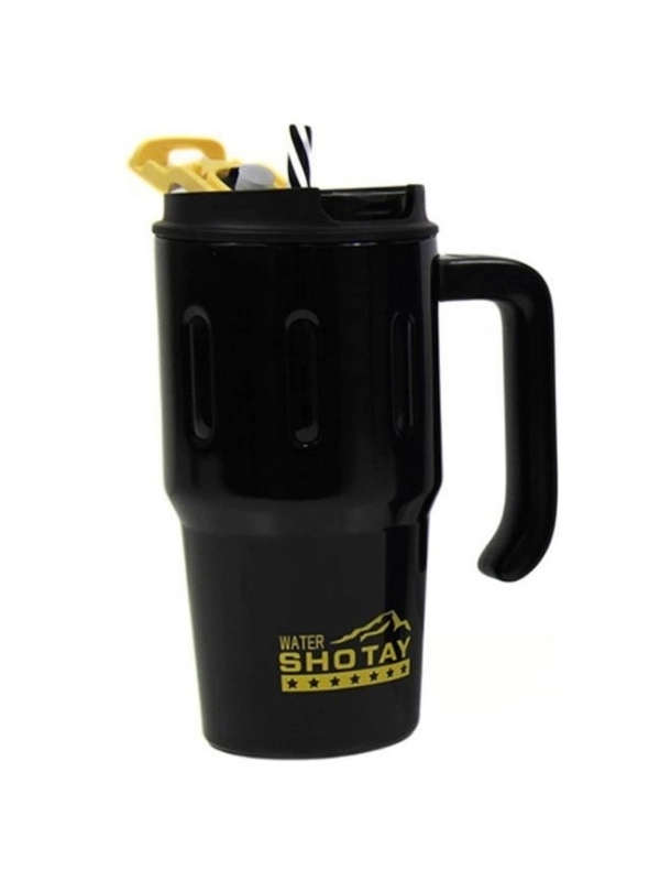 Vagon Life Shotay Çelik Pipetli Termos Matara Handle Mug 650 Ml Siyah ST-8169