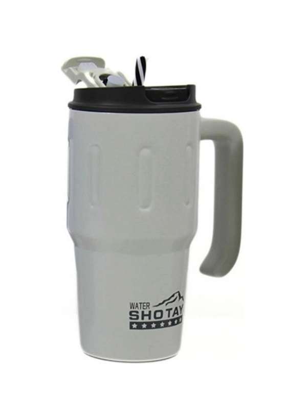 Vagon Life Shotay Çelik Pipetli Termos Matara Handle Mug 650 Ml Beyaz ST-8169