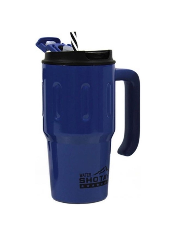 Vagon Life Shotay Çelik Pipetli Termos Matara Handle Mug 650 Ml Mavi ST-8169