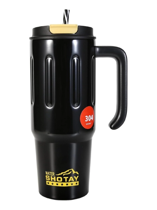 Vagon Life Shotay Çelik Pipetli Termos Matara Handle Mug 900 Ml Siyah ST-8171