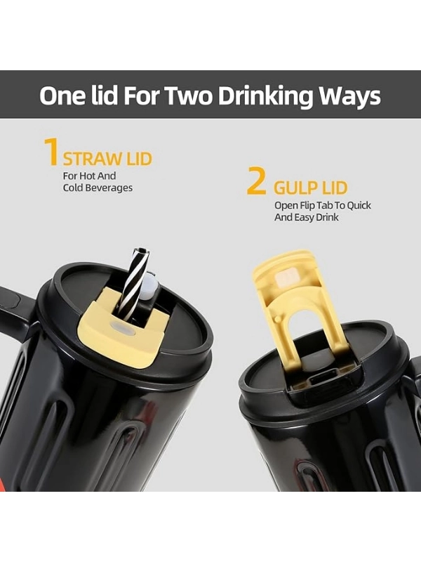 Vagon Life Shotay Çelik Pipetli Termos Matara Handle Mug 900 Ml Siyah ST-8171