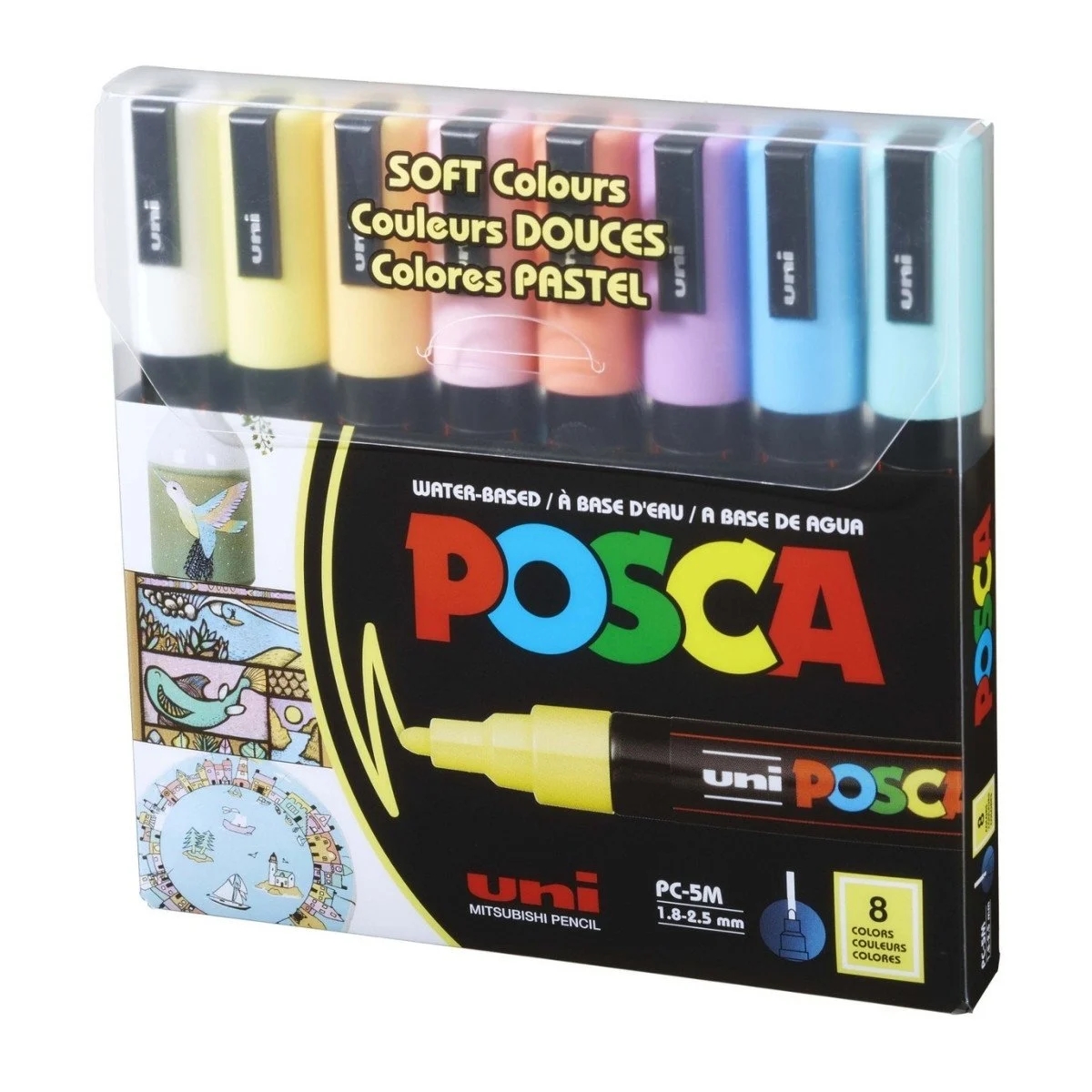 Uni Posca Su Bazlı Marker Seti PC-5M 1.8-2.5mm 8li Soft Color