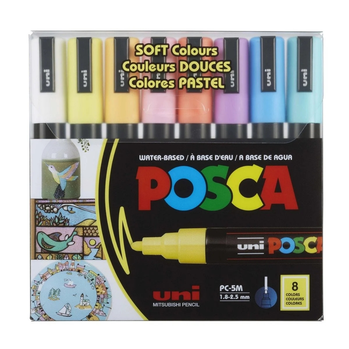 Uni Posca Su Bazlı Marker Seti PC-5M 1.8-2.5mm 8li Soft Color