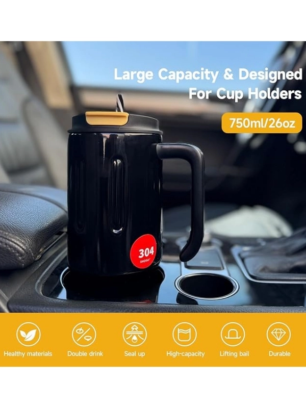 Vagon Life Shotay Çelik Pipetli Termos Matara Handle Mug 900 Ml Siyah ST-8171