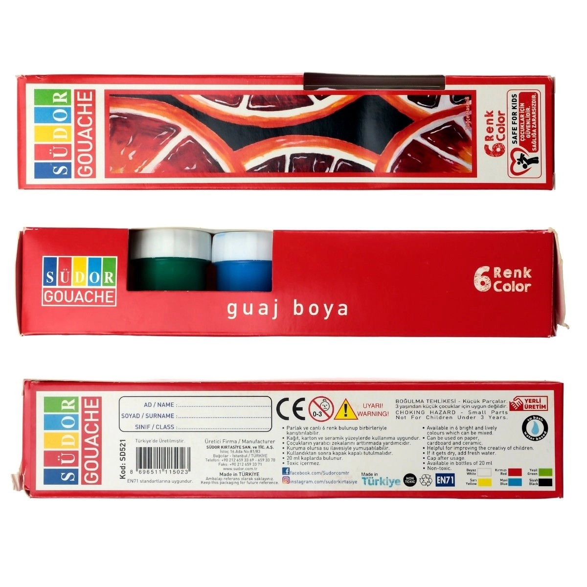 Südor Guaj Boya Seti 20 Ml Şişe 6’lı Takım 6x20ml Kod:SD521