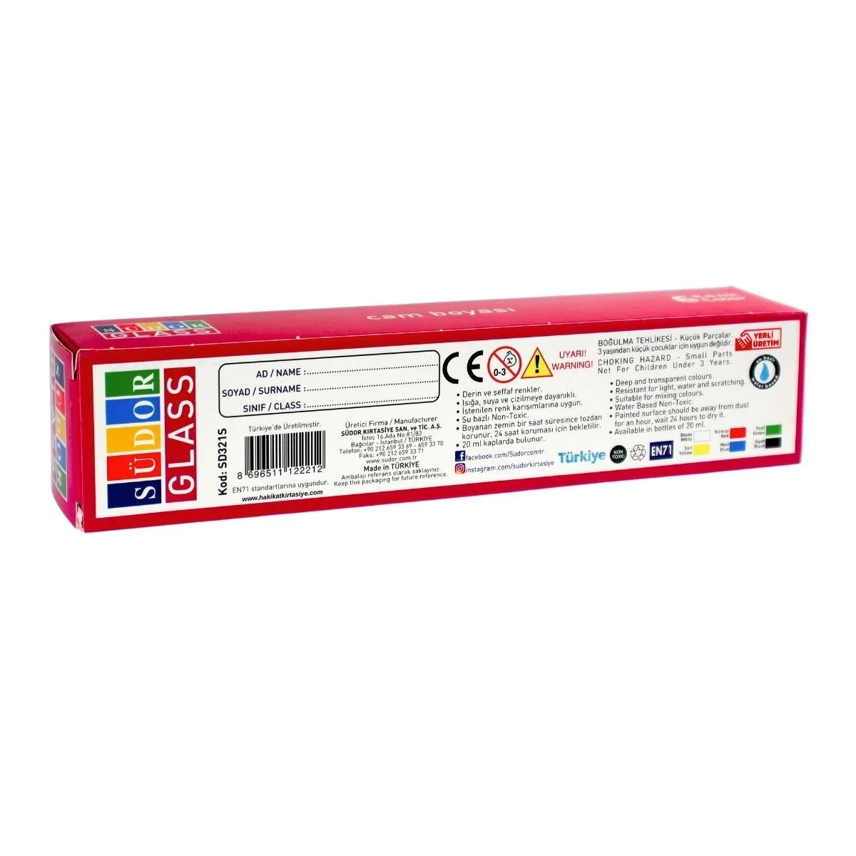 Südor Cam Boya Seti Su Bazlı 20 Ml Şişe 6’lı Takım 6x20ml Kod: SD321S