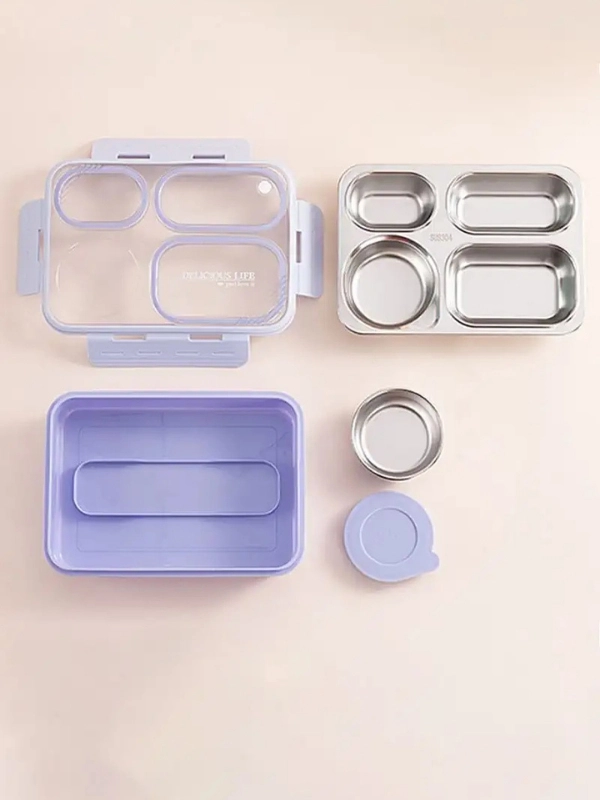 Vagon Life Lunch Box 800ML Paslanmaz Çelik Tek Kat Dört Bölmeli Çorba Kaseli Metal Kaşıklı 7099 Yeşil