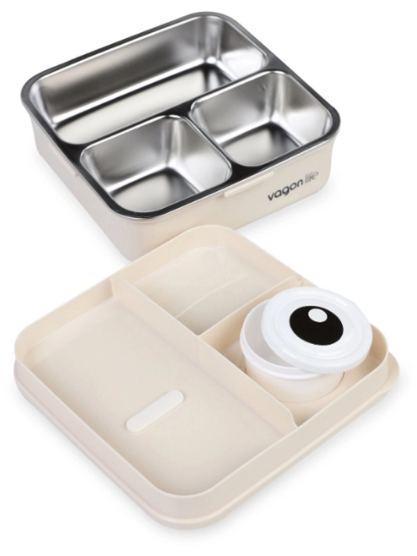 Vagonl Life Lunch Box 1120 ML Sızdırmaz, Karışmaz Üç Bölmeli Sos Kaseli Yeni Nesil Sefer Tası BL10082 Yeşil